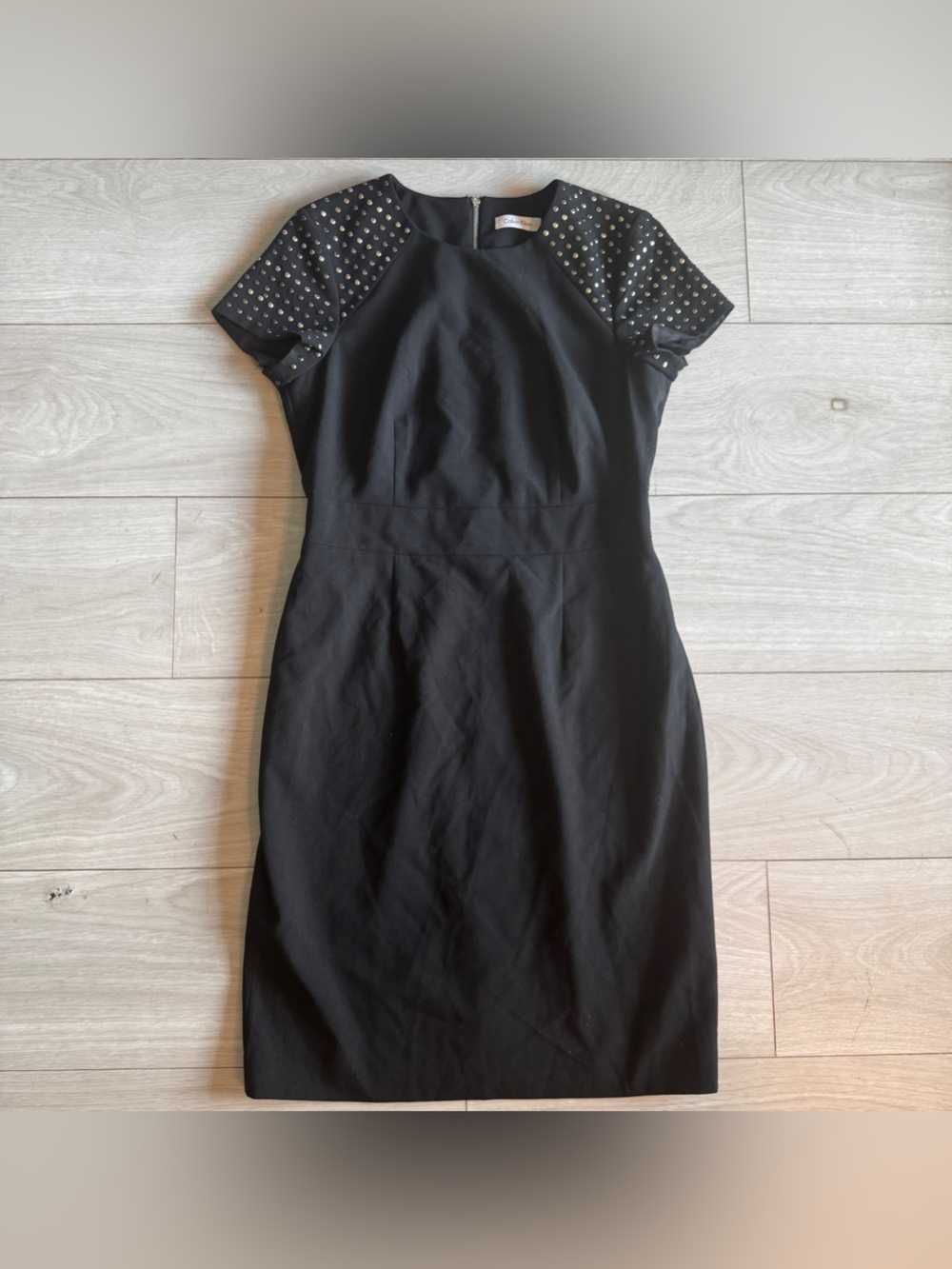 Calvin Klein Black Studded Cap Sleeve Sheath Dress Size 6 Midi Cocktail Career